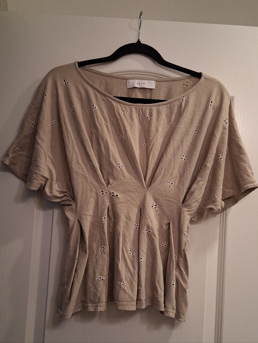 Relaxed Eyelet Peplum Tunic in Beige